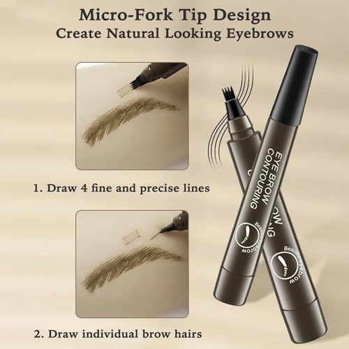 Eyebrow Pencil Dark Brown, 4 Tip Microblading Eyebrow Pen Waterproof Brow Pencil, Eye Brow Pencils for Women Natural Brows 3d Microblade Eyebrow Pen Long-Lasting and Smudge-Proof -Dark Brown