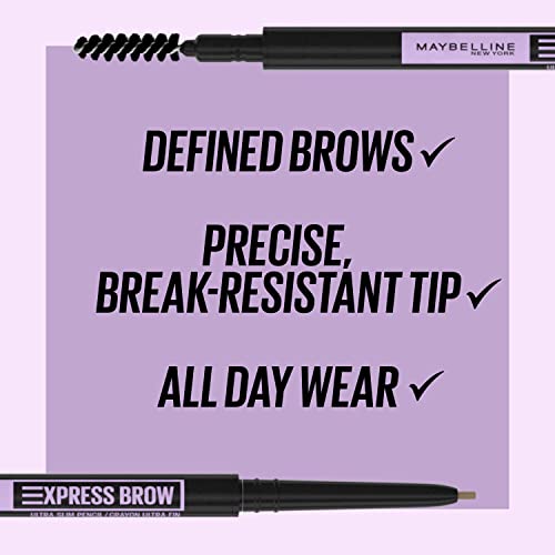Maybelline Express Brow Ultra Slim Eyebrow Makeup, Brow Pencil with Precision Tip and Spoolie for Defined Eyebrows, Taupe, 1 Count