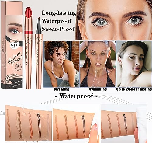 Eyebrow Pencil, 4 Tip Microblade Eyebrow Pen, Smudge-Proof brow pen, waterproof eyebrow pencil, Long-Lasting Natural Eye Brow Pencils for Women (Dark Brown)