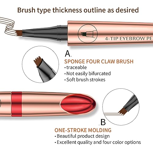 Eyebrow Pencil, 4 Tip Microblade Eyebrow Pen, Smudge-Proof brow pen, waterproof eyebrow pencil, Long-Lasting Natural Eye Brow Pencils for Women (Dark Brown)
