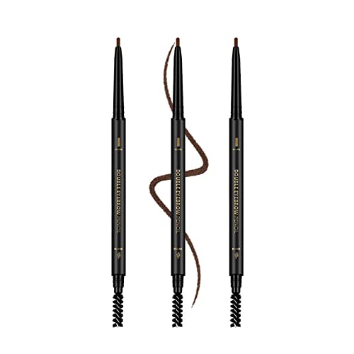 3 Pcs Waterproof Eyebrow Pencil Dark Brown, Premium Eye Brow Pencil Brn with Spoolie Brush, Longwearing for Perfect Brows, Professional, Precision, Defines, Universal Benefit Eyebrow Pencil, O'CHEAL