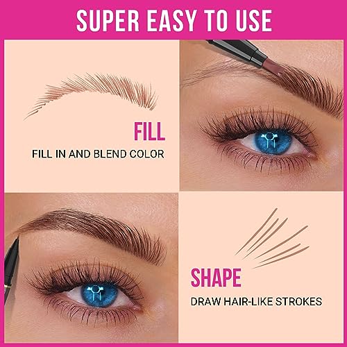 iMethod Microblading Eyebrow Pencil - Brow Pencil 2-in-1 Dual-Ended Eyebrow Pen with 3-Prong Micro-Fork-Tip Applicator and Precise Brush-Tip Creates Natural-Looking Brows, Stay on All Day, Dark Brown