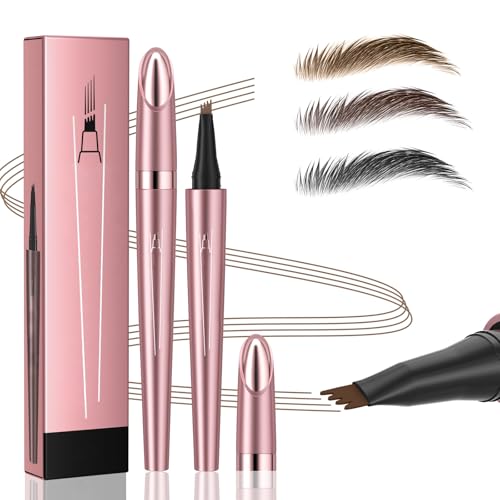 Magic Eyebrow Pencil, Waterproof Microblading Eyebrow Pen for Women with 4 Fork Tip for Natural-Looking Hair-Like Defined Brows Effortlessly (Dark Brown)
