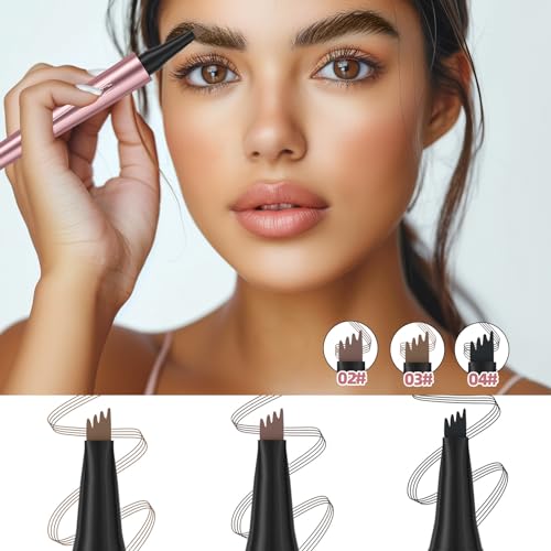 Magic Eyebrow Pencil, Waterproof Microblading Eyebrow Pen for Women with 4 Fork Tip for Natural-Looking Hair-Like Defined Brows Effortlessly (Dark Brown)