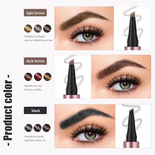 Magic Eyebrow Pencil, Waterproof Microblading Eyebrow Pen for Women with 4 Fork Tip for Natural-Looking Hair-Like Defined Brows Effortlessly (Dark Brown)