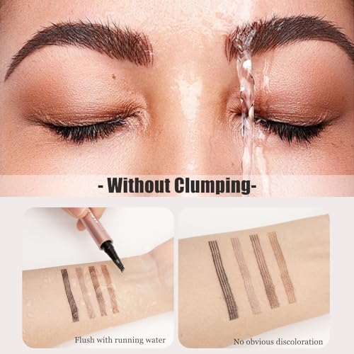 Magic Eyebrow Pencil, Waterproof Microblading Eyebrow Pen for Women with 4 Fork Tip for Natural-Looking Hair-Like Defined Brows Effortlessly (Dark Brown)
