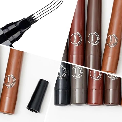 2PC Magic Eyebrow Pencil, 2024 Natural Makeup Fine Stroke Eyebrow Pencil, New 3D Waterproof Microblading Eyebrow Pen 4 Fork Tip Tattoo Pencil (Brown)
