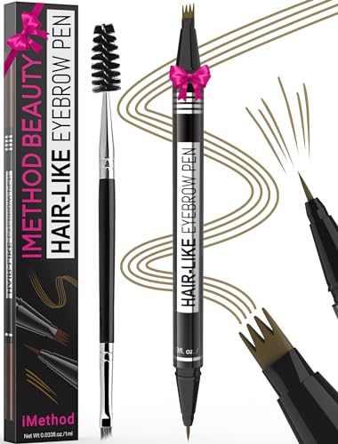 iMethod Eyebrow Pen - Eyebrow Pencil Magical 2-in-1 Eye Brow Pencils for Women with 4-Fork-Tip & Precise Brush-Tip Create Natural Hair-Like Brows, Last All-Day, Microblading Eyebrow Pen, Light Brown