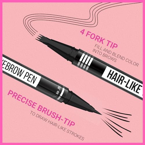 iMethod Eyebrow Pen - Eyebrow Pencil Magical 2-in-1 Eye Brow Pencils for Women with 4-Fork-Tip & Precise Brush-Tip Create Natural Hair-Like Brows, Last All-Day, Microblading Eyebrow Pen, Light Brown