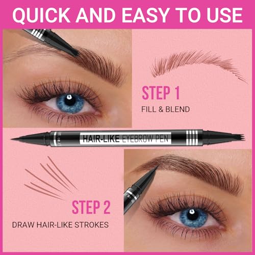 iMethod Eyebrow Pen - Eyebrow Pencil Magical 2-in-1 Eye Brow Pencils for Women with 4-Fork-Tip & Precise Brush-Tip Create Natural Hair-Like Brows, Last All-Day, Microblading Eyebrow Pen, Light Brown