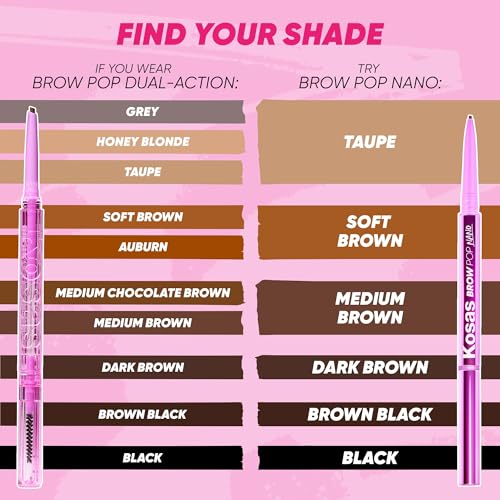 Kosas Brow Pop Nano - Ultra-Fine 1mm Brow Pencil Precision Tip - Natural-Looking Eyebrows with Finest Hairlike Stroke - All Day Wear, Hypoallergenic, Safe for Sensitive Skin - Medium Brown