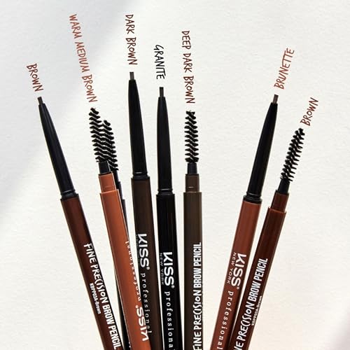 Kiss New York Professional Brow Pencil with Spoolie Brush, Ultra-Fine Precision Point Eyebrow Pencil, Dual-Sided Precise, Slim Definer, Fills Brows, Long-Lasting (Deep Dark Brown)