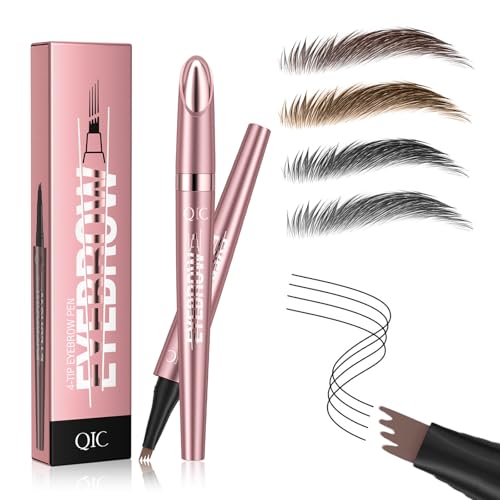 2024 New Magic Medium Brown Eyebrow Pencil - 3D 4 Fork Tip Eyebrow Pen Microblading Brow Pencil, Precise Brow Pen Makeup, 24 Hours Water-proof & Smudge-proof Natural Fine Stroke (Light Brown)