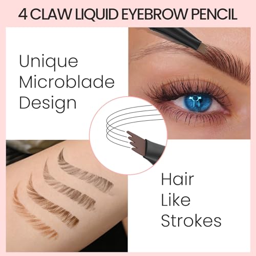 2024 New Magic Medium Brown Eyebrow Pencil - 3D 4 Fork Tip Eyebrow Pen Microblading Brow Pencil, Precise Brow Pen Makeup, 24 Hours Water-proof & Smudge-proof Natural Fine Stroke (Light Brown)
