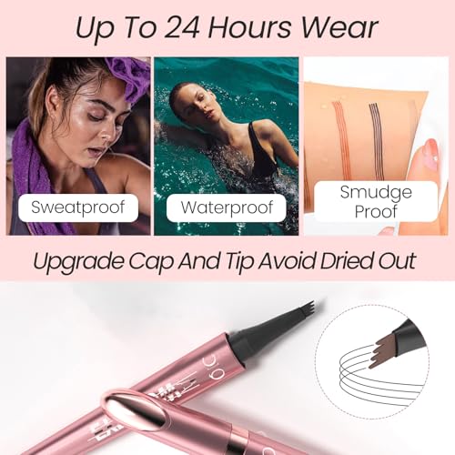 2024 New Magic Medium Brown Eyebrow Pencil - 3D 4 Fork Tip Eyebrow Pen Microblading Brow Pencil, Precise Brow Pen Makeup, 24 Hours Water-proof & Smudge-proof Natural Fine Stroke (Light Brown)