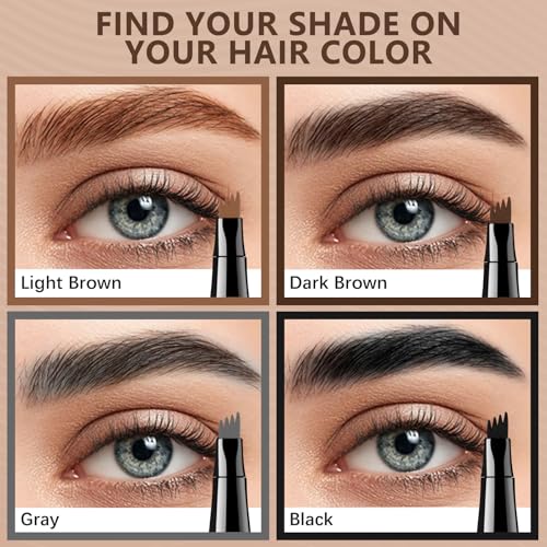Atnadov Eyebrow Pen Waterproof Eyebrow Pencil Natural Simulation Eyebrow Pencil for women's professional makeup with 4 Fork Tip for Natural-Looking Hair-Like Defined Brows, Last All-Day（Light Brown）