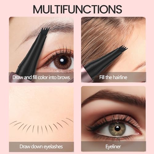 2024 New Magic Medium Brown Eyebrow Pencil - 3D 4 Fork Tip Eyebrow Pen Microblading Brow Pencil, Precise Brow Pen Makeup, 24 Hours Water-proof & Smudge-proof Natural Fine Stroke (Light Brown)