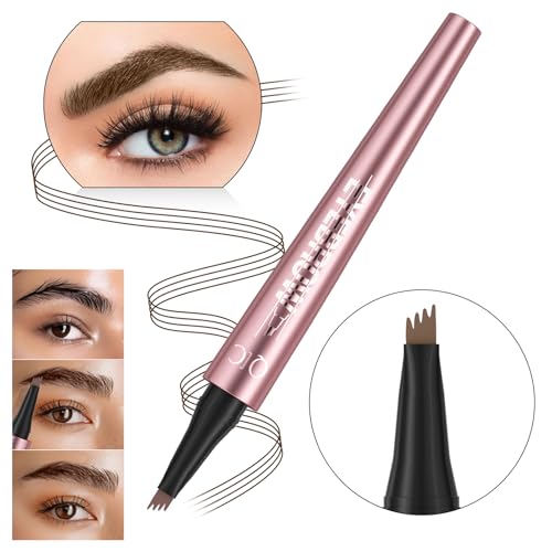 QIC Eyebrow 4 Tip Brow Pencil,3D Waterproof Microblading Eyebrow Tattoo Pencil 4 Fork Tip,Microblading Eyebrow Pen Magic Eyebrow Pencil Microblade Eyebrow Pencil with Micro-Fork Tip (Dark Brown)