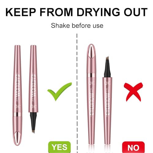 2024 New Magic Medium Brown Eyebrow Pencil - 3D 4 Fork Tip Eyebrow Pen Microblading Brow Pencil, Precise Brow Pen Makeup, 24 Hours Water-proof & Smudge-proof Natural Fine Stroke (Light Brown)