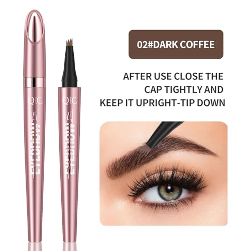 QIC Eyebrow 4 Tip Brow Pencil,3D Waterproof Microblading Eyebrow Tattoo Pencil 4 Fork Tip,Microblading Eyebrow Pen Magic Eyebrow Pencil Microblade Eyebrow Pencil with Micro-Fork Tip (Dark Brown)