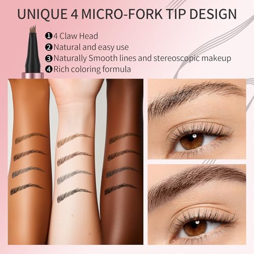 QIC Eyebrow 4 Tip Brow Pencil,3D Waterproof Microblading Eyebrow Tattoo Pencil 4 Fork Tip,Microblading Eyebrow Pen Magic Eyebrow Pencil Microblade Eyebrow Pencil with Micro-Fork Tip (Dark Brown)