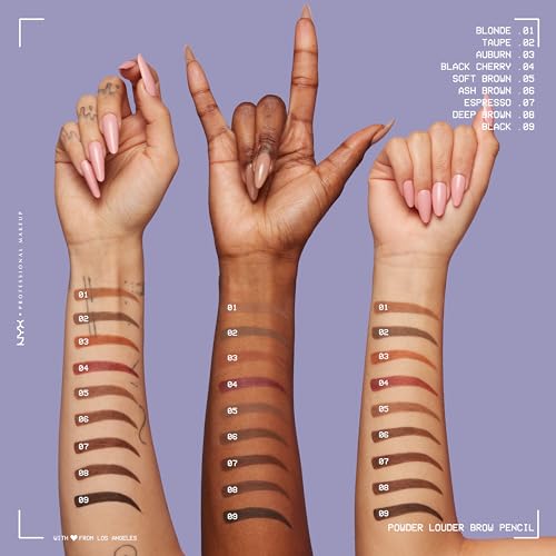 NYX PROFESSIONAL MAKEUP Brow Powder Louder Eyebrow Pencil, Brow Pencil with Buildable Volume For Up To 12HR Wear, Vegan Formula - Blonde