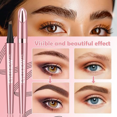 4D Four-Tip Eyebrow Pen - Waterproof, Long-Lasting, Smudge-Proof, Easy to Use for Perfect Brows and Defined Eyes - Light Brown Eyebrow Pencil