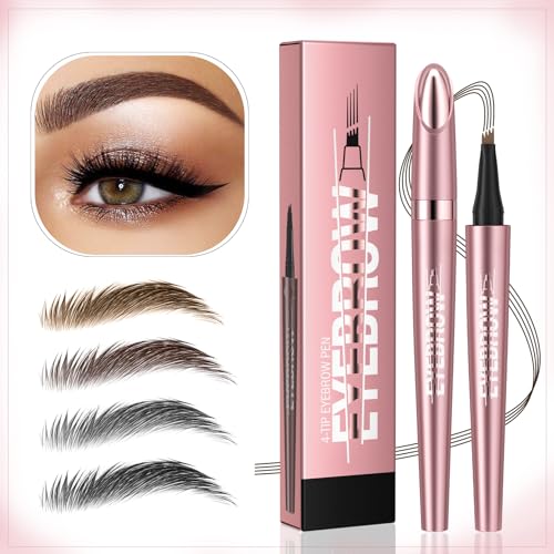 4D Four-Tip Eyebrow Pen - Waterproof, Long-Lasting, Smudge-Proof, Easy to Use for Perfect Brows and Defined Eyes - Light Brown Eyebrow Pencil