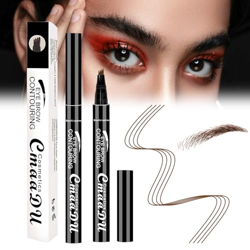 Magic Eyebrow Pencil Dark Brown, 4 Fork Tip Microblading Eyebrow Pen, 3d Waterproof Eyebrow Pencil, Eye Brow Pencils for Women Brown, Natural Brows Last All Day (Dark Brown)