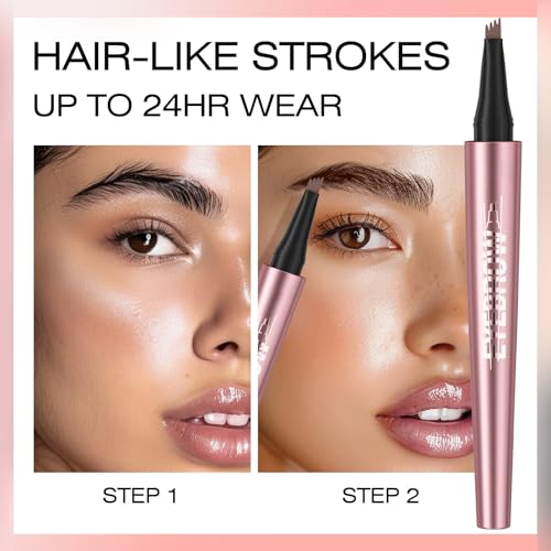 4D Four-Tip Eyebrow Pen - Waterproof, Long-Lasting, Smudge-Proof, Easy to Use for Perfect Brows and Defined Eyes - Light Brown Eyebrow Pencil