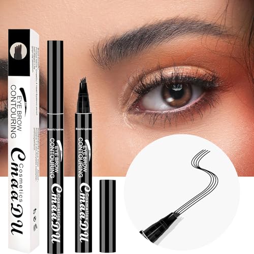 Magic Eyebrow Pencil Dark Brown, 4 Fork Tip Microblading Eyebrow Pen, 3d Waterproof Eyebrow Pencil, Eye Brow Pencils for Women Brown, Natural Brows Last All Day (Dark Brown)