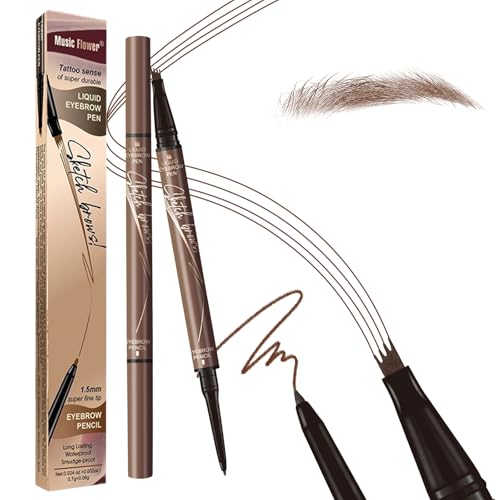2 in 1 Magic 4-Tip Eyebrow Pencil, 2024 New Microblading Eyebrow Pen, Long-Lasting Natural Brows Eyebrow Pen, 3D Waterproof and Sweat Micro Eyebrow Pencil for Makeup Last All Day(Dark Brown)