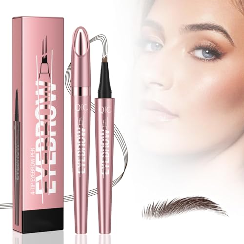 2024 New Magic Eyebrow Microblading Pen, 4-Tipped 3D Waterproof Microblading Eyebrow Pencil Contouring Pen, Natural Long-Lasting Fine Stroke (Dark Brown)