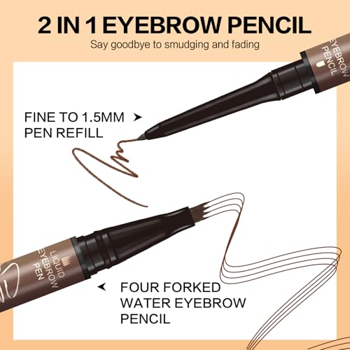 2 in 1 Magic 4-Tip Eyebrow Pencil, 2024 New Microblading Eyebrow Pen, Long-Lasting Natural Brows Eyebrow Pen, 3D Waterproof and Sweat Micro Eyebrow Pencil for Makeup Last All Day(Dark Brown)