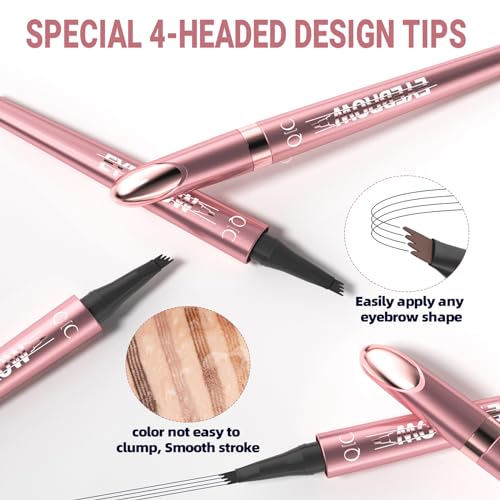 2024 New Magic Eyebrow Microblading Pen, 4-Tipped 3D Waterproof Microblading Eyebrow Pencil Contouring Pen, Natural Long-Lasting Fine Stroke (Dark Brown)