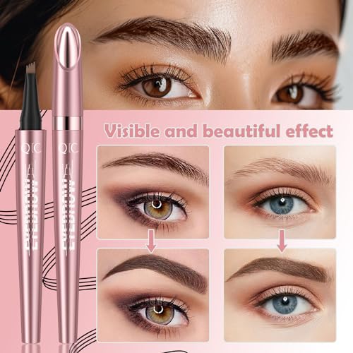 2024 New Magic Eyebrow Microblading Pen, 4-Tipped 3D Waterproof Microblading Eyebrow Pencil Contouring Pen, Natural Long-Lasting Fine Stroke (Dark Brown)