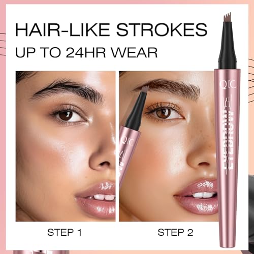 2024 New Magic Eyebrow Microblading Pen, 4-Tipped 3D Waterproof Microblading Eyebrow Pencil Contouring Pen, Natural Long-Lasting Fine Stroke (Dark Brown)
