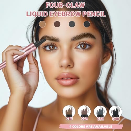 2024 New Magic Eyebrow Microblading Pen, 4-Tipped 3D Waterproof Microblading Eyebrow Pencil Contouring Pen, Natural Long-Lasting Fine Stroke (Dark Brown)