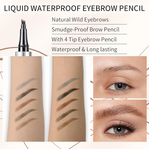 QIC Eyebrow 4 Tip Brow Pencil,Microblading Eyebrow Pen Waterproof Long-Lasting Eyebrow Microblading Pen Eyebrow Pencil with an Upgrade Micro-Fork Tip Applicator for Natural Eyebrow (Light Brown-01)