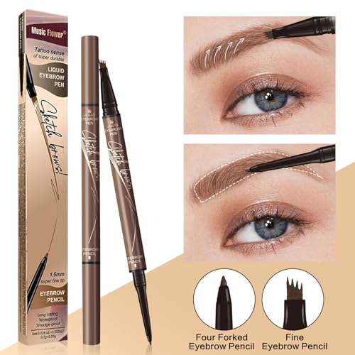 2 in 1 Magic 4-Tip Eyebrow Pencil, 2024 New Microblading Eyebrow Pen, Long-Lasting Natural Brows Eyebrow Pen, 3D Waterproof and Sweat Micro Eyebrow Pencil for Makeup Last All Day(Dark Brown)