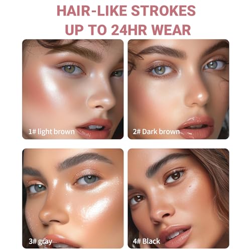 2024 New Magic Eyebrow Microblading Pen, 4-Tipped 3D Waterproof Microblading Eyebrow Pencil Contouring Pen, Natural Long-Lasting Fine Stroke (Dark Brown)