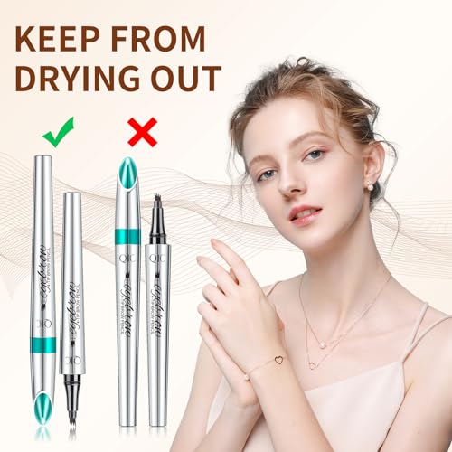 QIC Eyebrow 4 Tip Brow Pencil,Microblading Eyebrow Pen Waterproof Long-Lasting Eyebrow Microblading Pen Eyebrow Pencil with an Upgrade Micro-Fork Tip Applicator for Natural Eyebrow (Light Brown-01)