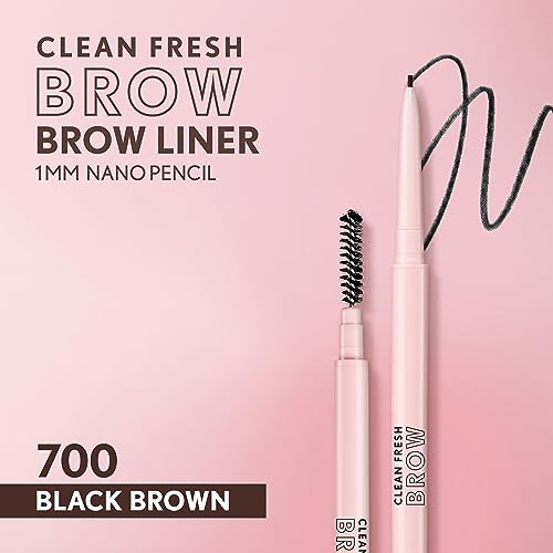 Covergirl Clean Fresh Brow Nano, 700 Black Brown, Eyebrow Pencil, Ultra-Precise Tip, Waterproof, Transfer-Resistant, Built-In Spoolie, Vegan Formula, 0.001oz
