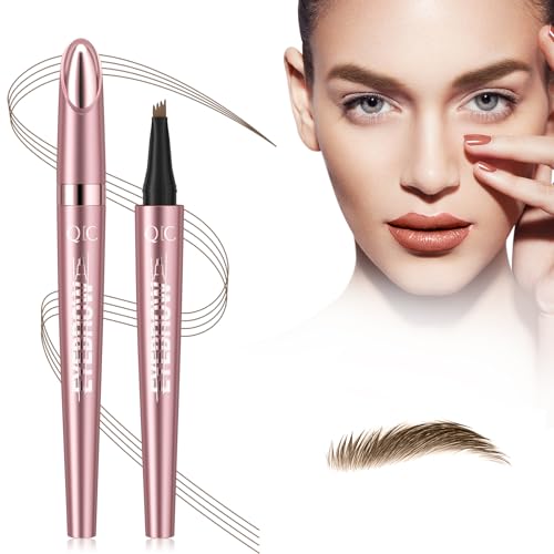 3D Waterproof Microblading Eyebrow Pen,Magic Eyebrow Pencil with 4 Fork Tip,Natural Long-Lasting Smudge-proof Fine Stroke eyebrow microblading Pen for Women(Light Brown)