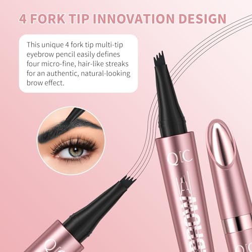 3D Waterproof Microblading Eyebrow Pen,Magic Eyebrow Pencil with 4 Fork Tip,Natural Long-Lasting Smudge-proof Fine Stroke eyebrow microblading Pen for Women(Light Brown)