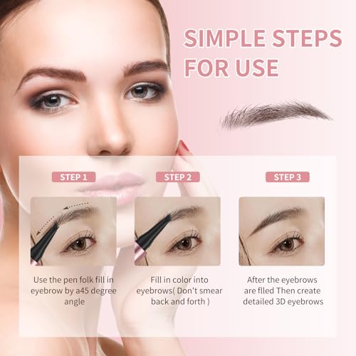 3D Waterproof Microblading Eyebrow Pen,Magic Eyebrow Pencil with 4 Fork Tip,Natural Long-Lasting Smudge-proof Fine Stroke eyebrow microblading Pen for Women(Light Brown)