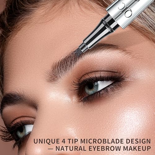 Eyebrow Pencil with 4 Tip Microblade for Natural Eyebrow Makeup Eyebrow Microblading Pen Waterproof &Smudge-Proof (4# Black)