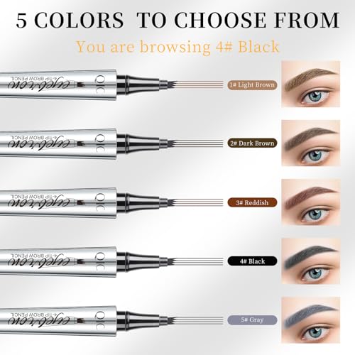 Eyebrow Pencil with 4 Tip Microblade for Natural Eyebrow Makeup Eyebrow Microblading Pen Waterproof &Smudge-Proof (4# Black)