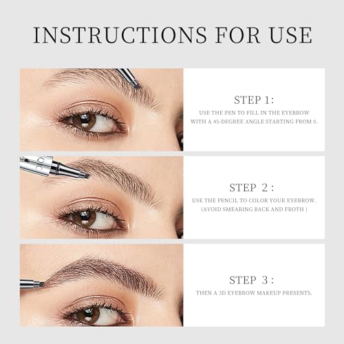 Eyebrow Pencil with 4 Tip Microblade for Natural Eyebrow Makeup Eyebrow Microblading Pen Waterproof &Smudge-Proof (4# Black)