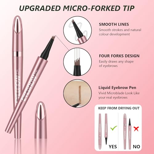 Eyebrow Pencil Eyebrow Microblading Pen - 4 Tip Microblade Eyebrow Pencil - Eye Makeup Eyebrow Pen with Waterproof, Smudge-proof and Long Lasting, Eyebrow Makeup for Natural Eyebrow Hair - Black